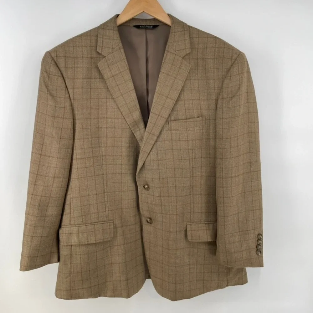 Jos A Bank Sport Coat 46R Brown Wool Silk‎ Blend Two Button Blazer Suit Jacket